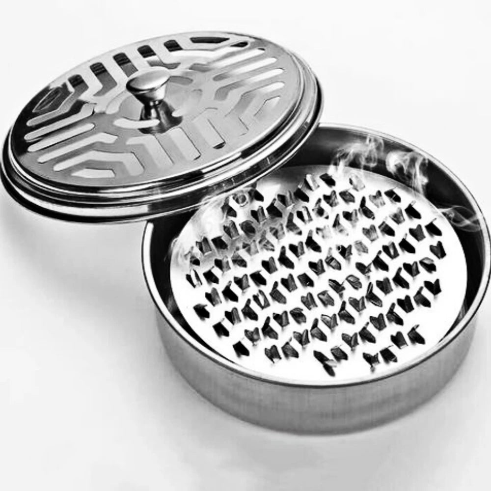 Stainless Steel Mosquito Coil Tray Holder with Lid, Round Household Wrought Iron Mosquito Coil Box, Ash Tray for Mosquito Coils