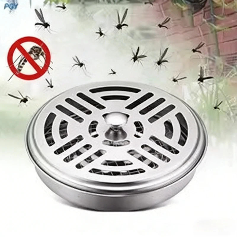 Stainless Steel Mosquito Coil Tray Holder with Lid, Round Household Wrought Iron Mosquito Coil Box, Ash Tray for Mosquito Coils