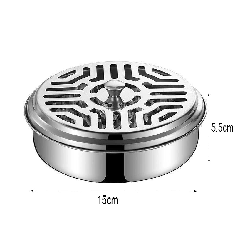Stainless Steel Mosquito Coil Tray Holder with Lid, Round Household Wrought Iron Mosquito Coil Box, Ash Tray for Mosquito Coils