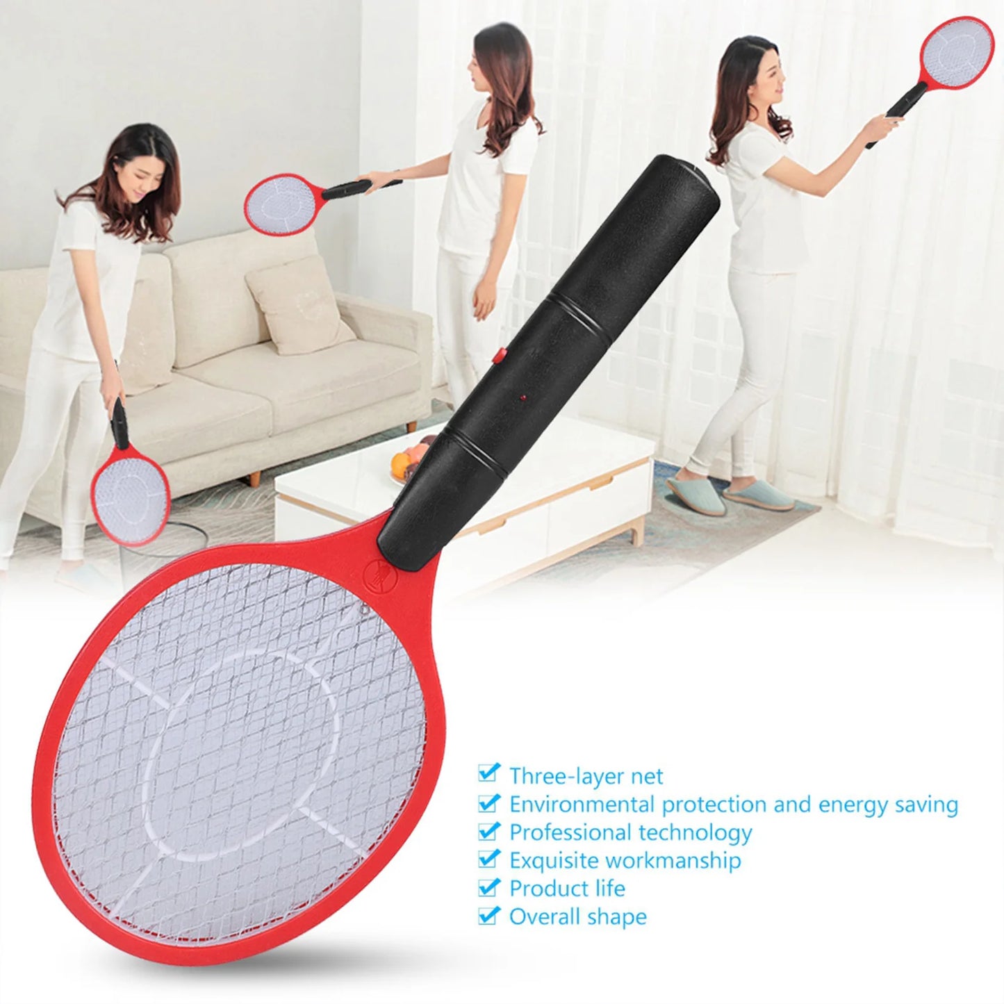Cordless Electric Mosquito Swatter Battery Powered Portable Bug Fly Insect Killer Racket Home Indoor Outdoor Pest Control Tool
