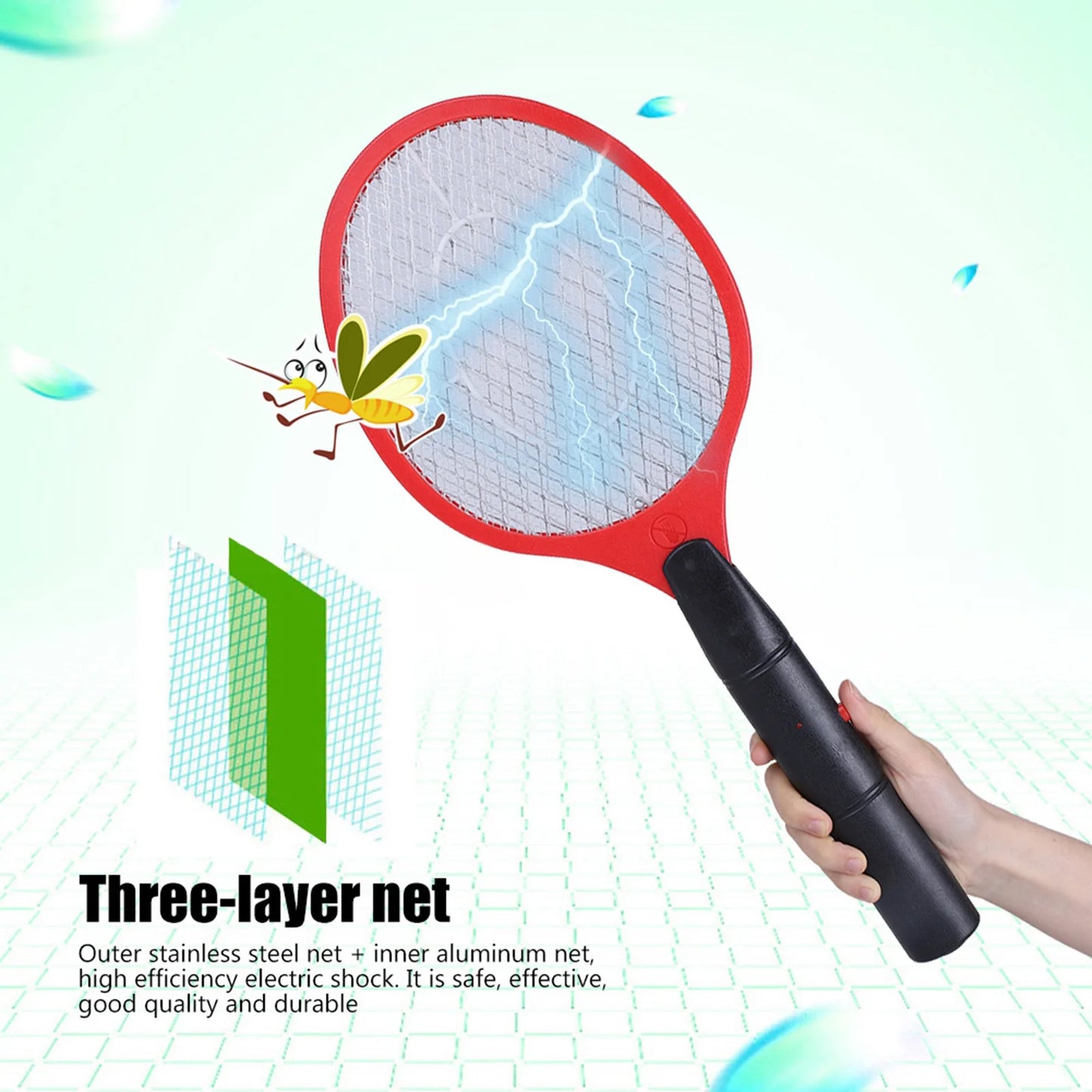 Cordless Electric Mosquito Swatter Battery Powered Portable Bug Fly Insect Killer Racket Home Indoor Outdoor Pest Control Tool